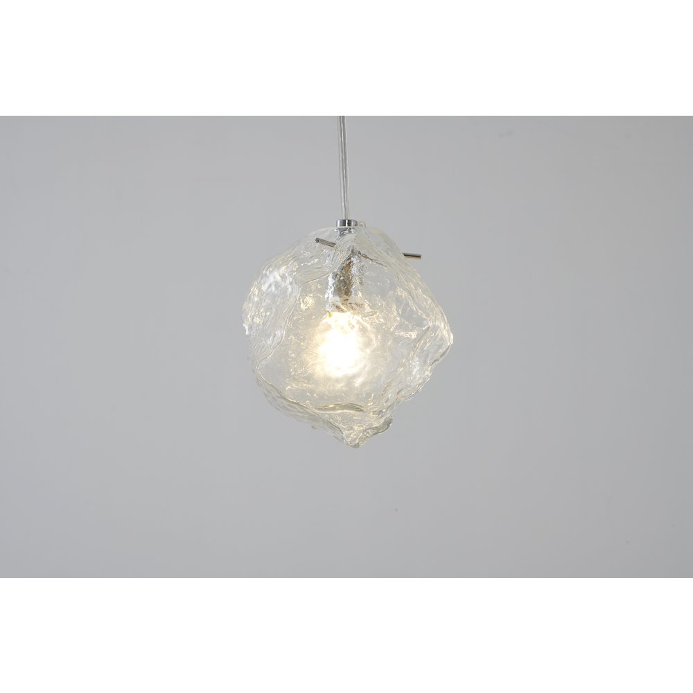 1-Light Chrome Single Pendant With A Distorted Clear Glass Shade