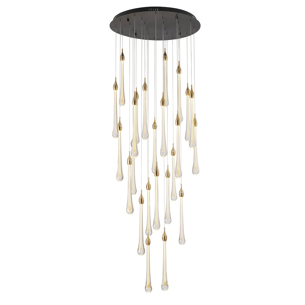 24-Light Charcoal Black LED Chandelier With Gold Dusted Glass Pendants