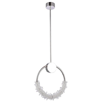 1-Light Chrome LED Pendant With Clear Crystal Beading