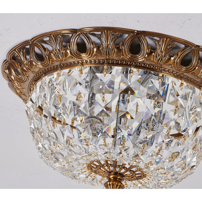 2-Light Antique Gold Flush Mount With Clear Hanging Crystals