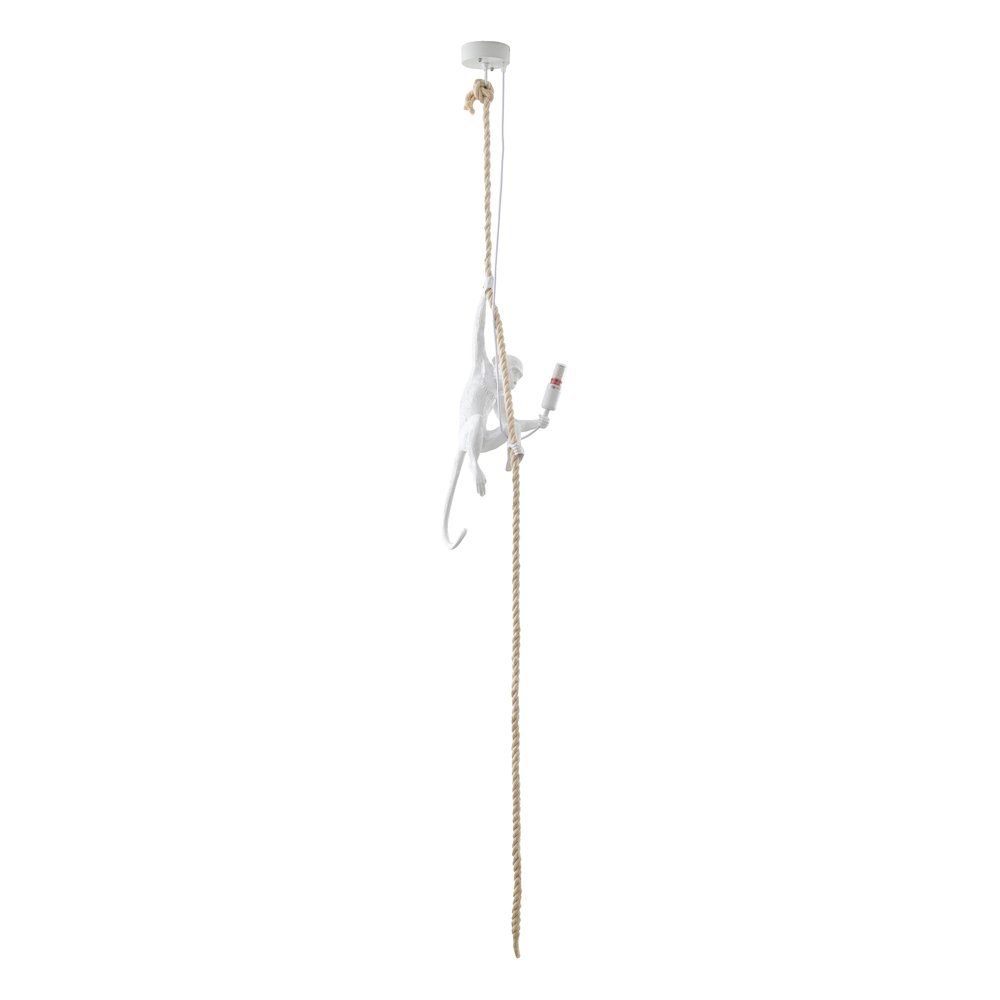 1-Light White Resin Monkey Pendant With A Brown Rope