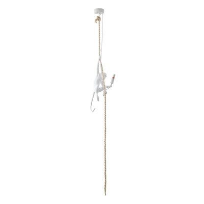 1-Light White Resin Monkey Pendant With A Brown Rope