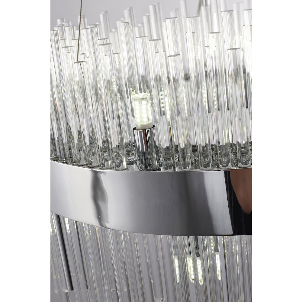 14-Light Chrome Chandelier With Clear Glass Rods