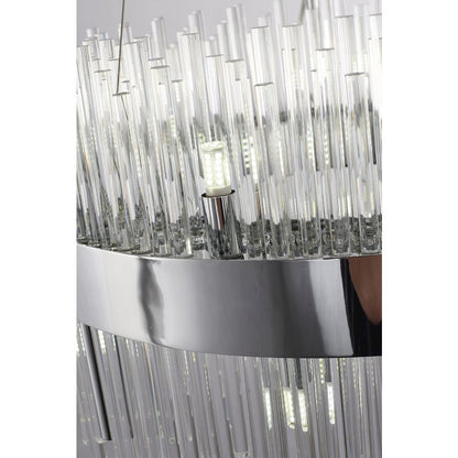 14-Light Chrome Chandelier With Clear Glass Rods