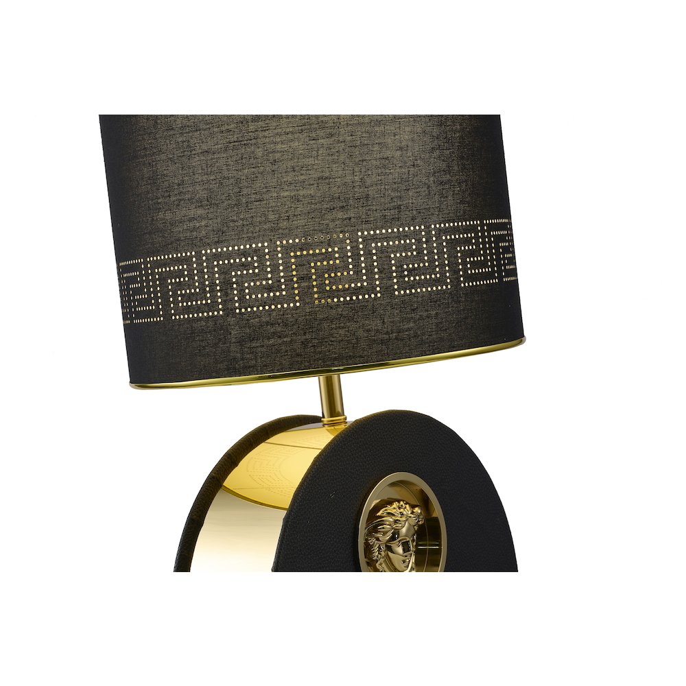 1-Light Black Iron Table Lamp With Leather Cover On Base And A Fabric Shade