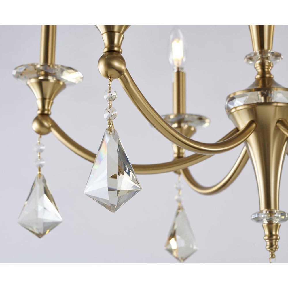 6-Light Satin Brass Chandelier With Clear And Champagne Crystals