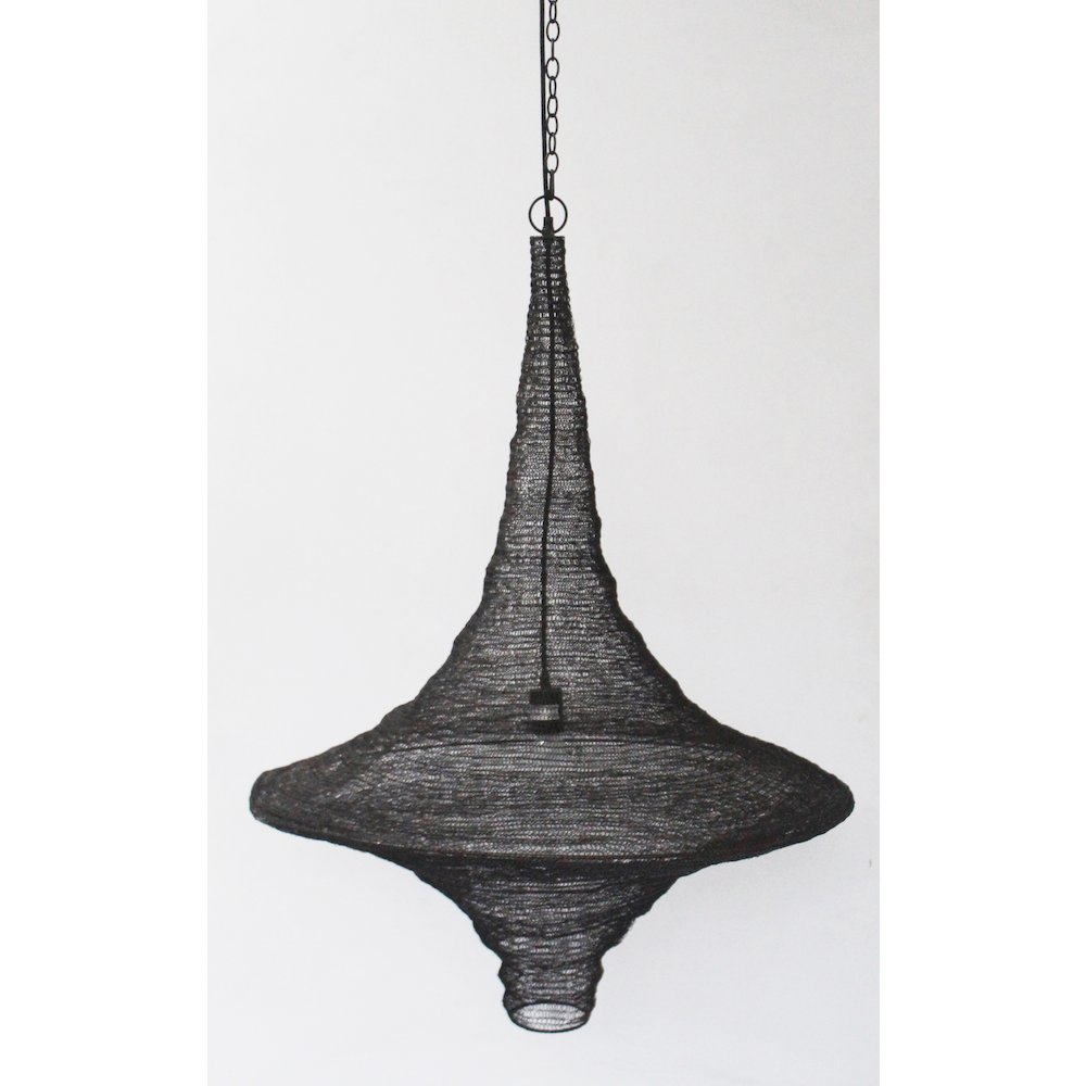 1-Light Satin Black Pendant With A Chain Basket Shade