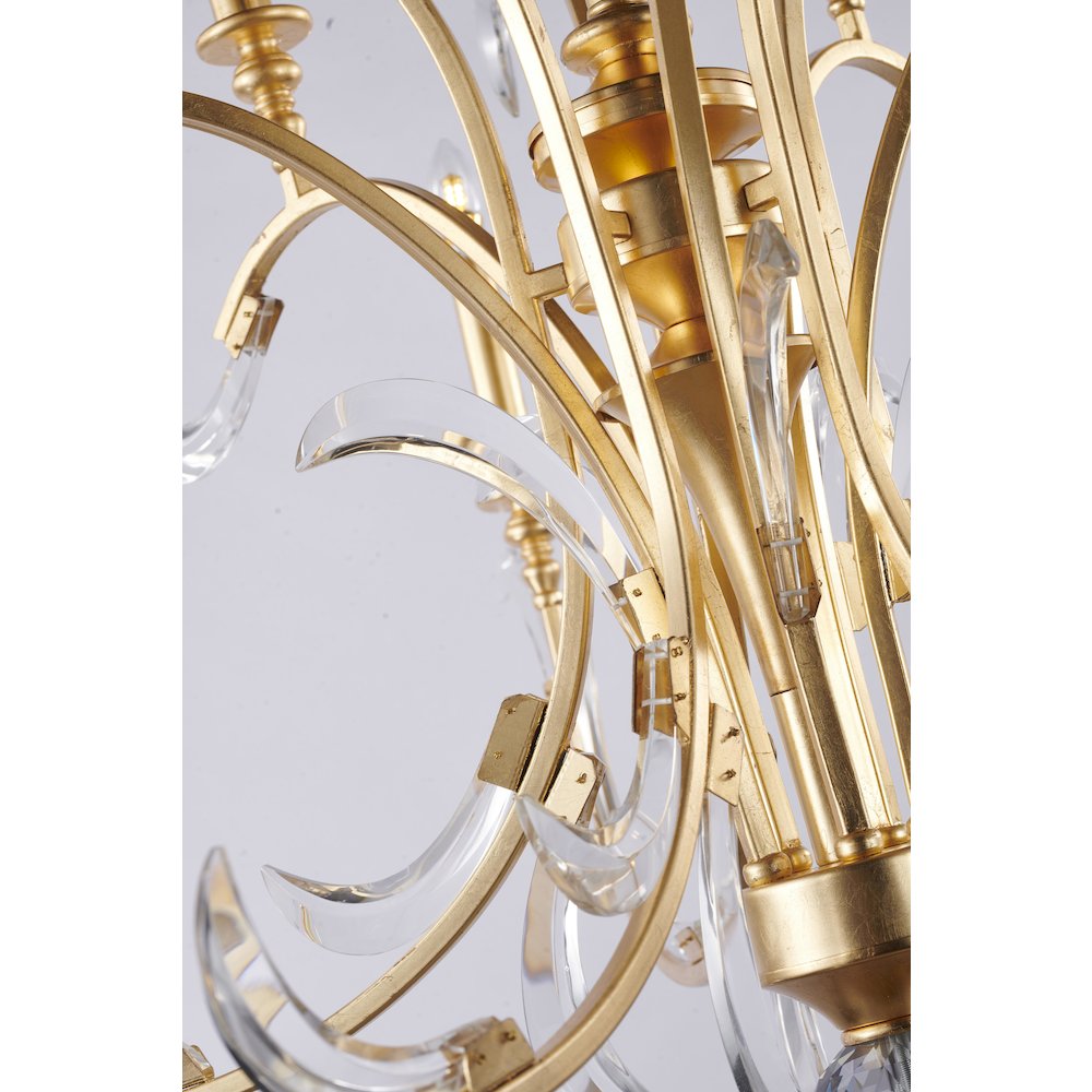 10-Light Gold Metal Leaf Chandelier With Clear Crystals