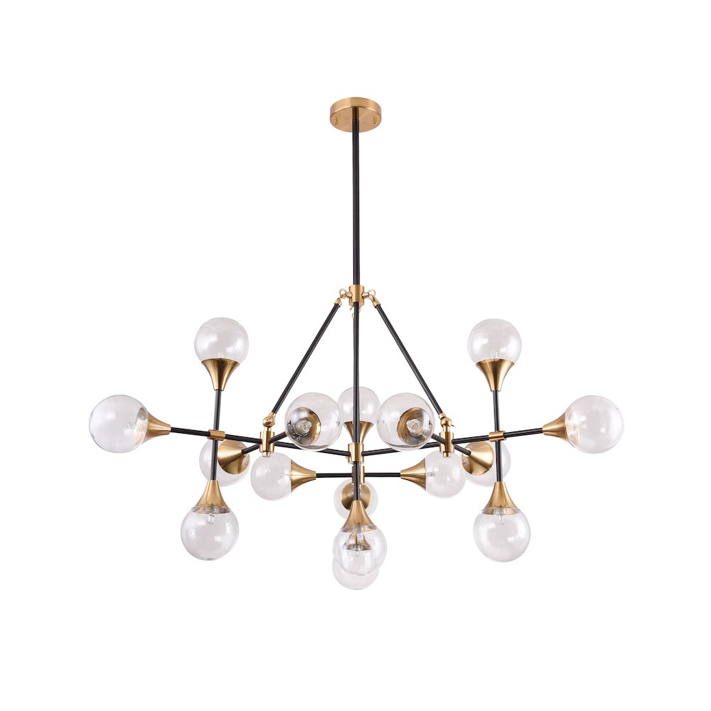 16-Light Black And Gold Chandelier With Clear Glass shades