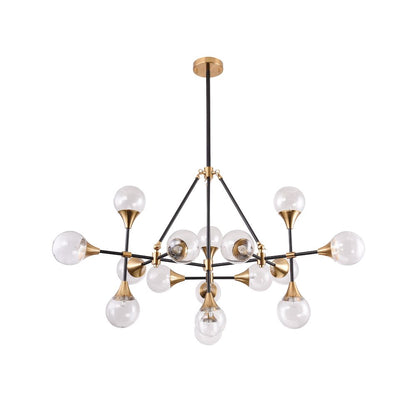 16-Light Black And Gold Chandelier With Clear Glass shades