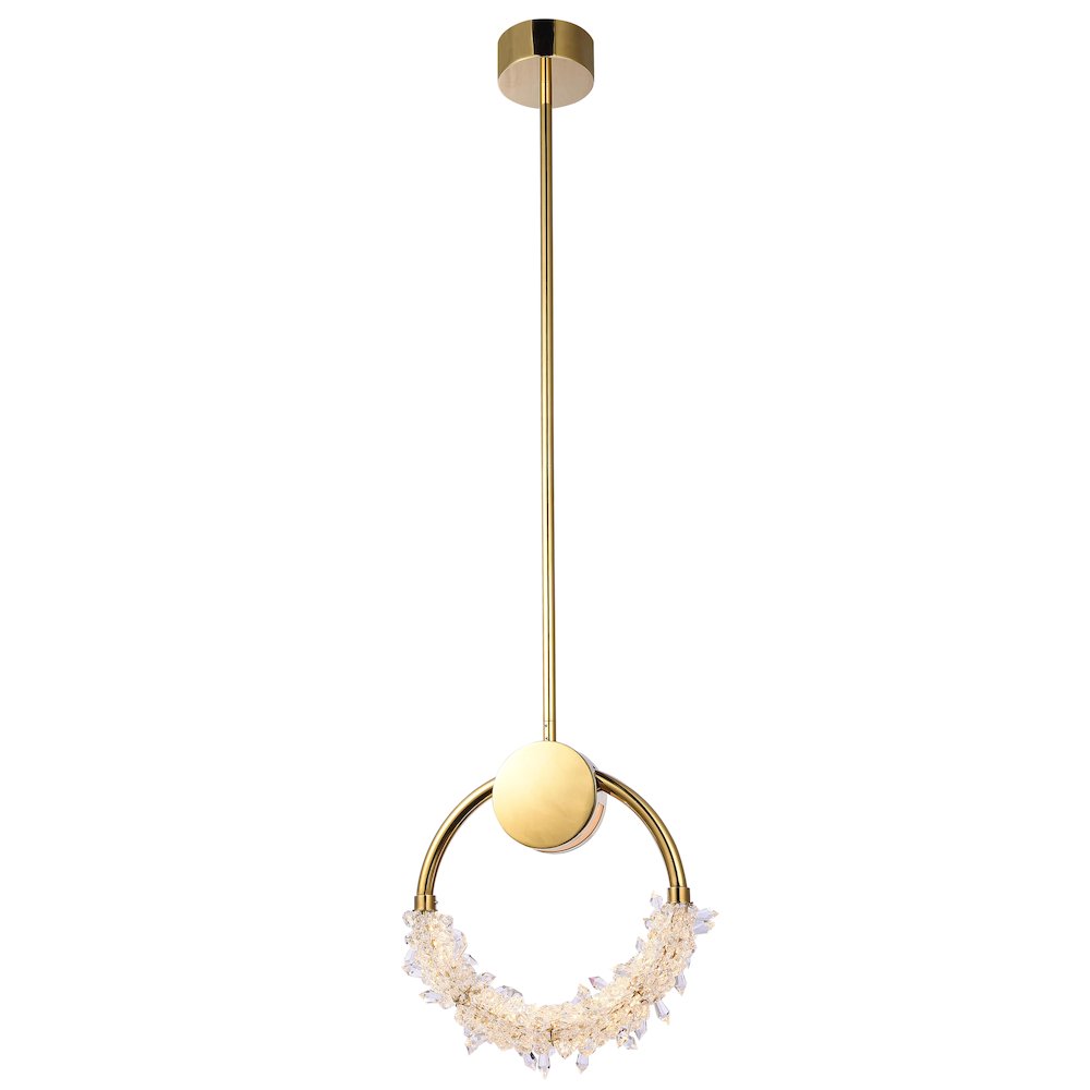 1-Light Gold LED Pendant With Clear Crystal Beading