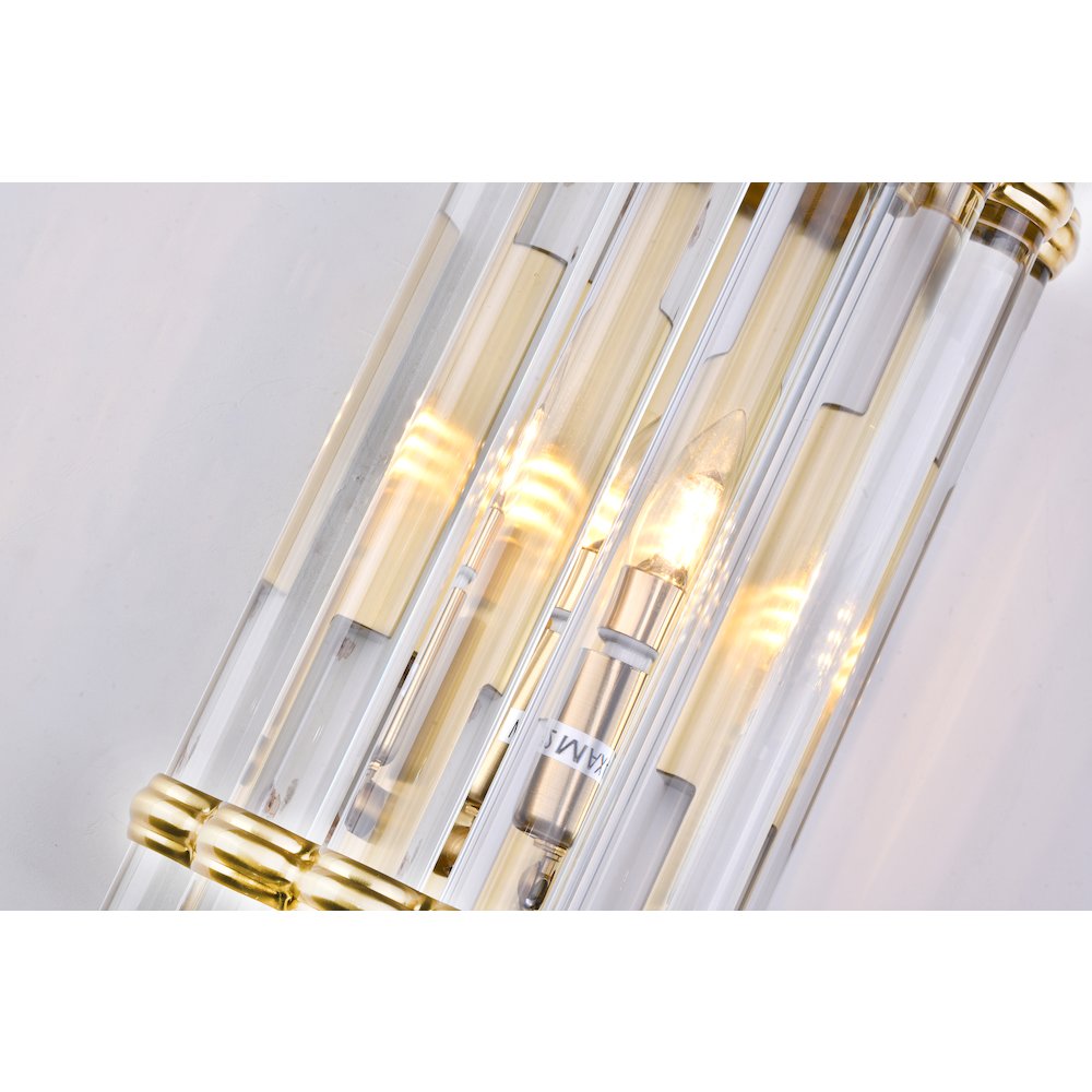 1-Light Antique Gold Metal Wall Sconce With A Clear Glass Rods