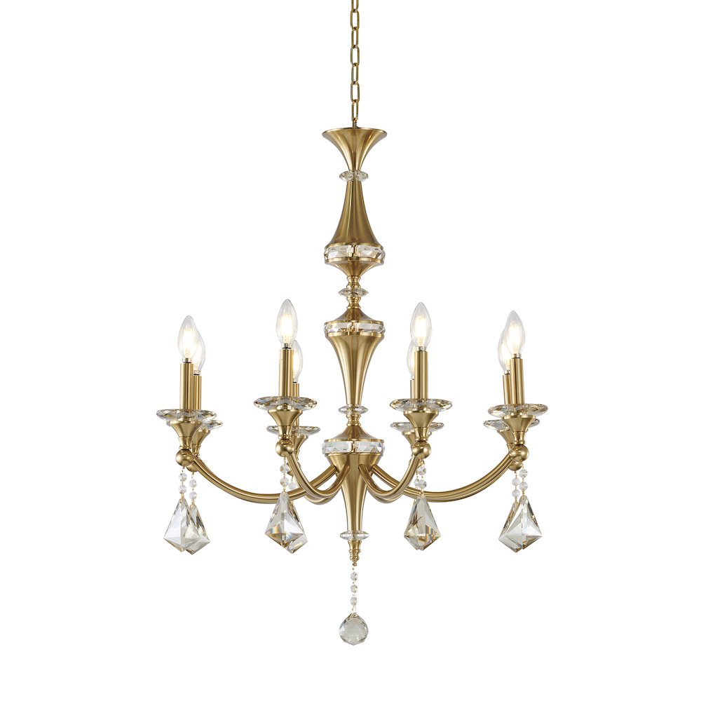 8-Light Satin Brass Chandelier With Clear And Champagne Crystals