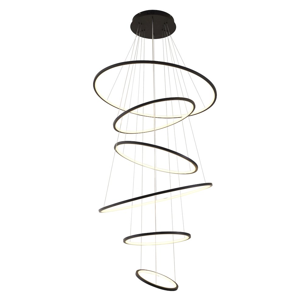 6-Light Matte Black Aluminum LED Chandelier With White Acrylic Diffusers
