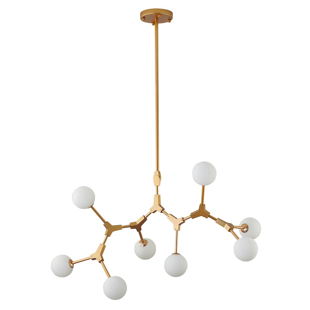 8-Light Gold Chandelier With White Glass Shades