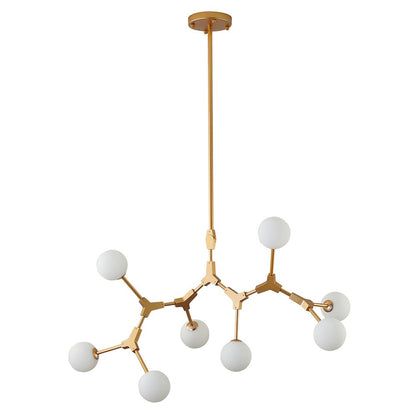 8-Light Gold Chandelier With White Glass Shades