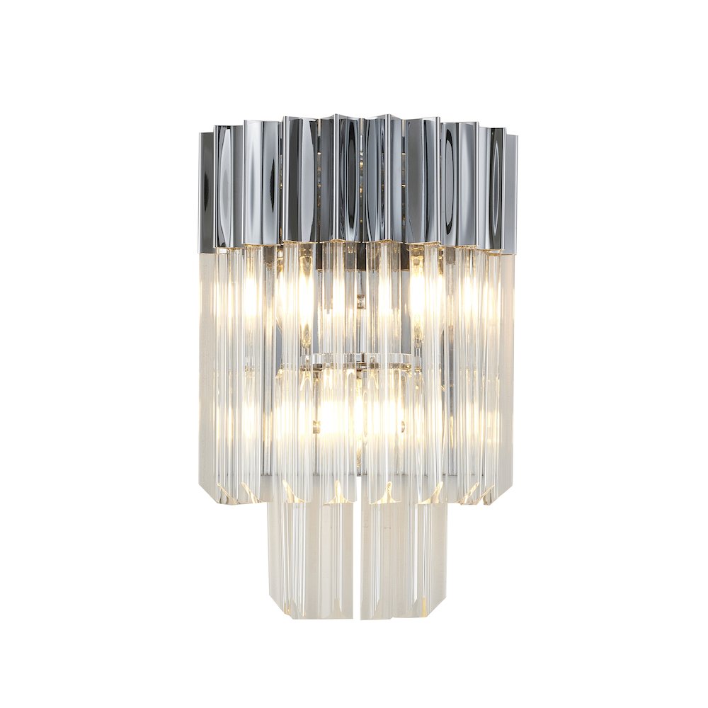 3-Light Chrome Wall Sconce With Clear Hanging Crystals