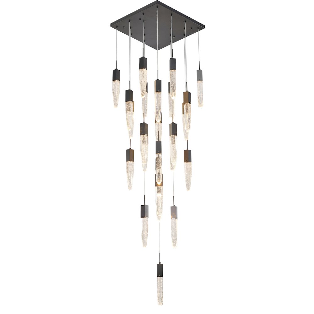 25-Light Matte Black Chandelier With A Clear iceberg bubble Crystal