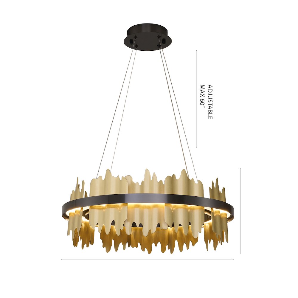 1-Light Black Stainless Steel LED Chandelier With Brass Copper