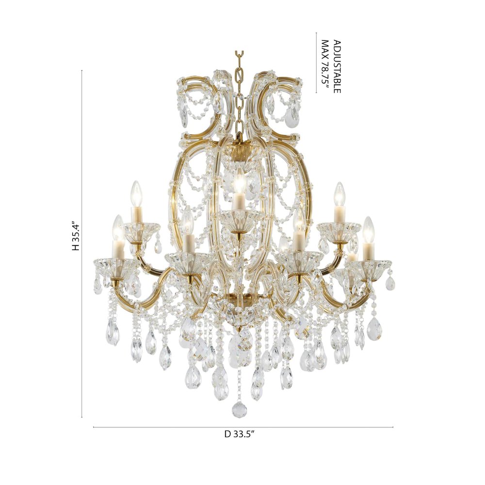 60-Light Satin Brass Chandelier With Clear Hanging Crystals