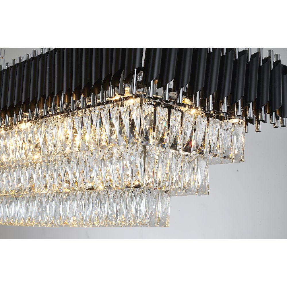 14-Light black and chrome chandelier with clear hanging crystal