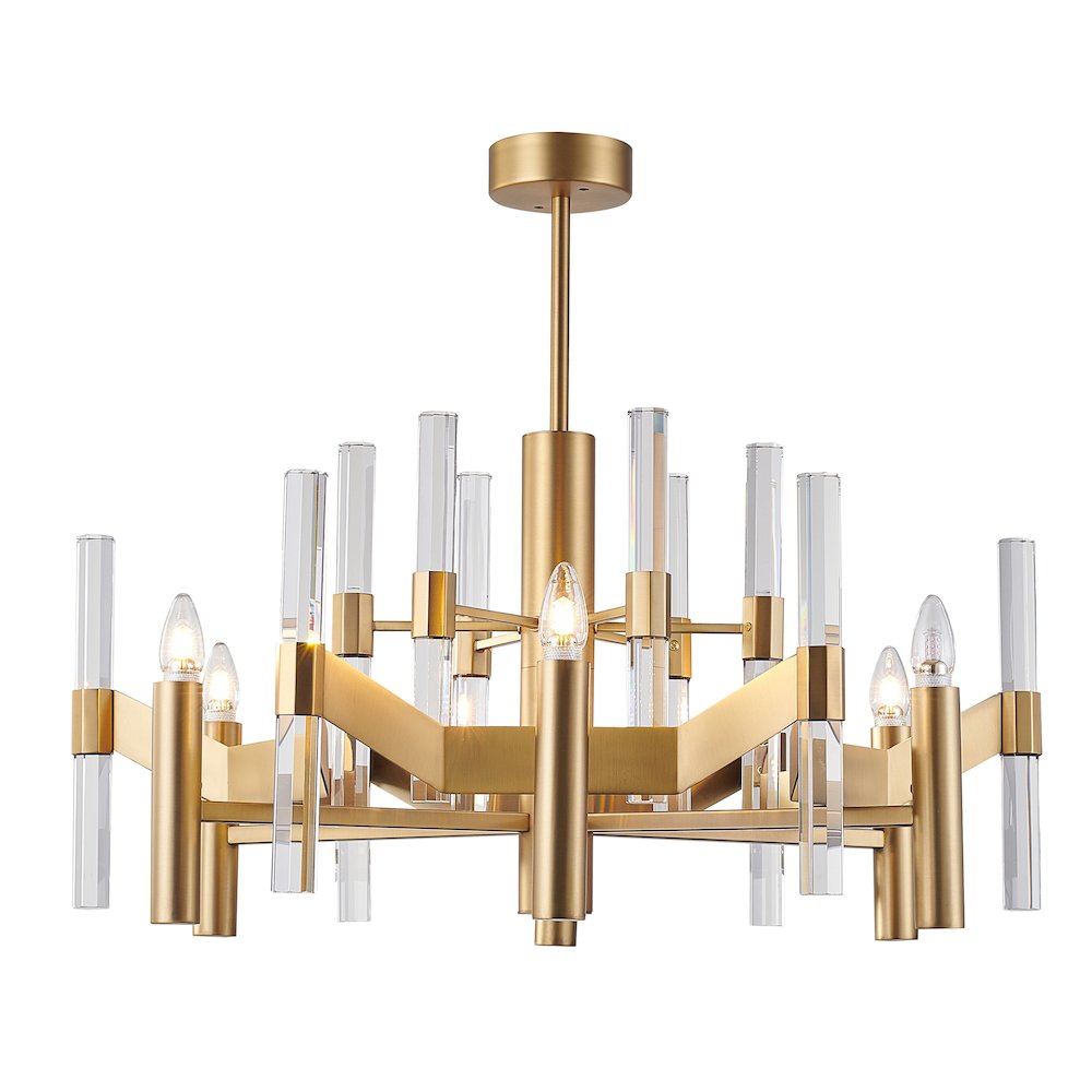 6-Light Antique Brass Metal Chandelier With Clear Crystal Rods