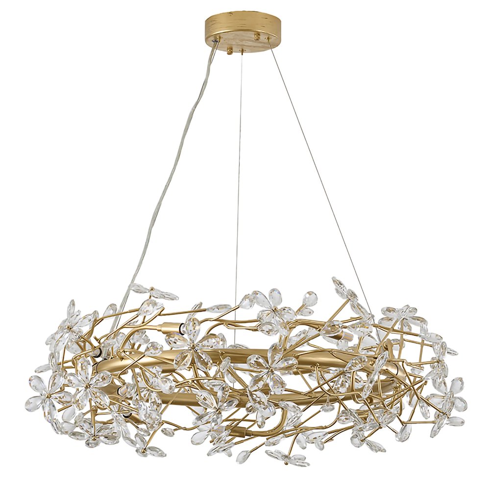 12-Light Gold Aluminum Chandelier With Clear Crystals