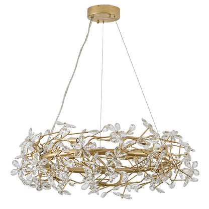 12-Light Gold Aluminum Chandelier With Clear Crystals
