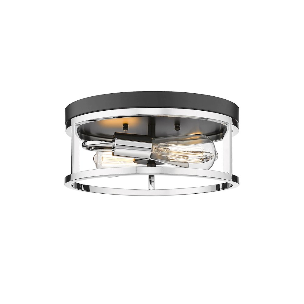 2-Light Black And Chrome Metal Flush Mount