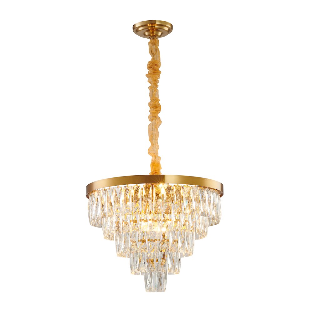 12-Light Gold Metal Chandelier With Clear Crystals