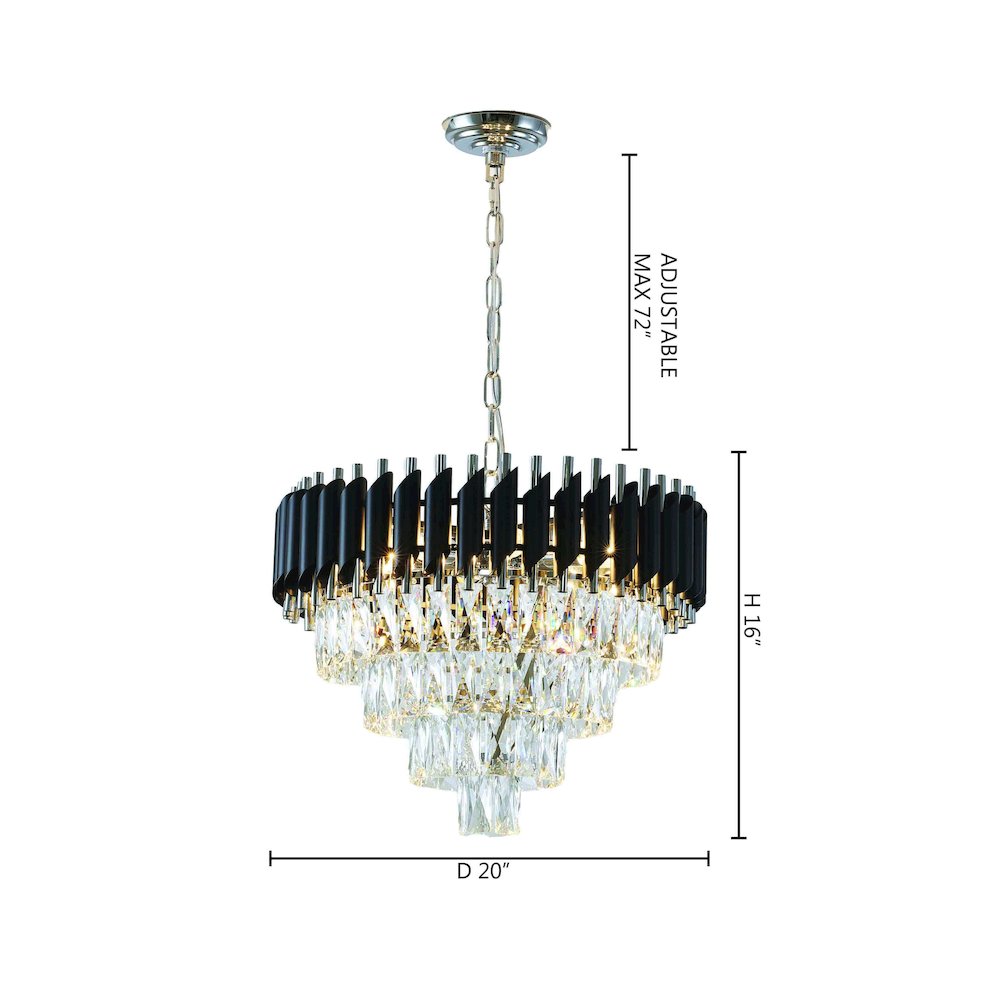 8-Light Chrome And Black Chandelier With Clear Crystals
