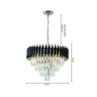8-Light Chrome And Black Chandelier With Clear Crystals