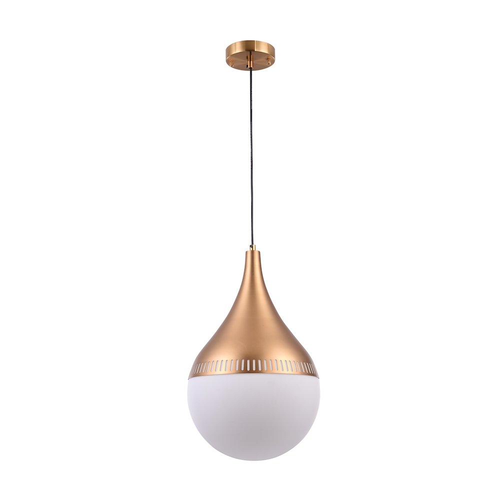 1-Light Gold Metal Pendant With A Milk White Glass Shade