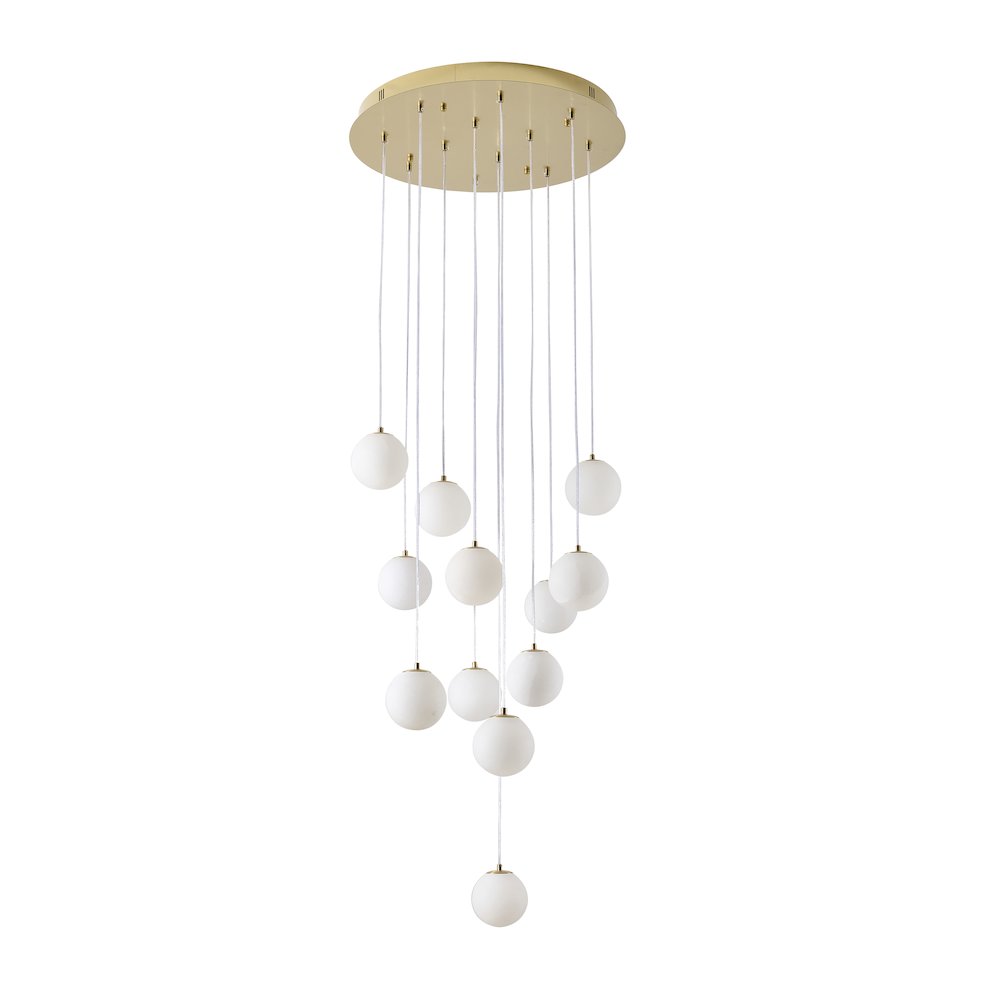 12-Light Brass Stainless Steel Chandelier With Alabaster Pendants