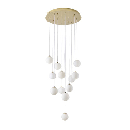 12-Light Brass Stainless Steel Chandelier With Alabaster Pendants