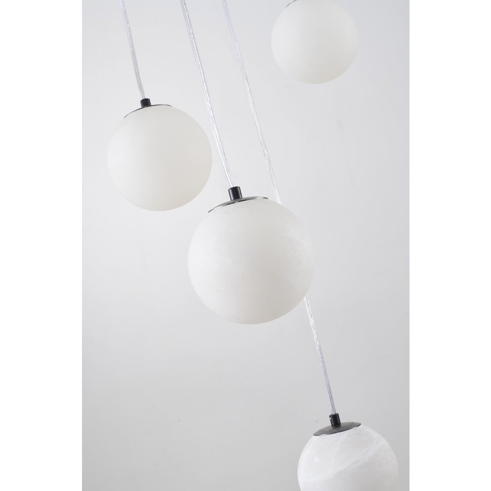 12-Light Black Stainless Steel Chandelier With Alabaster Pendants