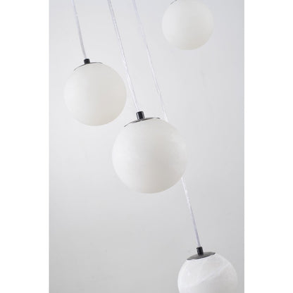 12-Light Black Stainless Steel Chandelier With Alabaster Pendants
