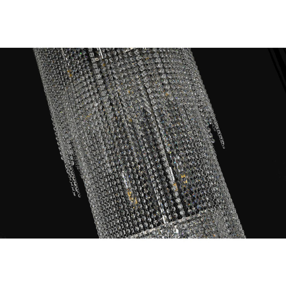 24-Light Chrome Stainless Steel Flushed Chandelier With Clear Crystals