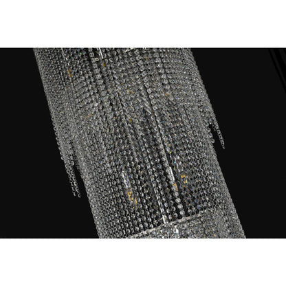 24-Light Chrome Stainless Steel Flushed Chandelier With Clear Crystals