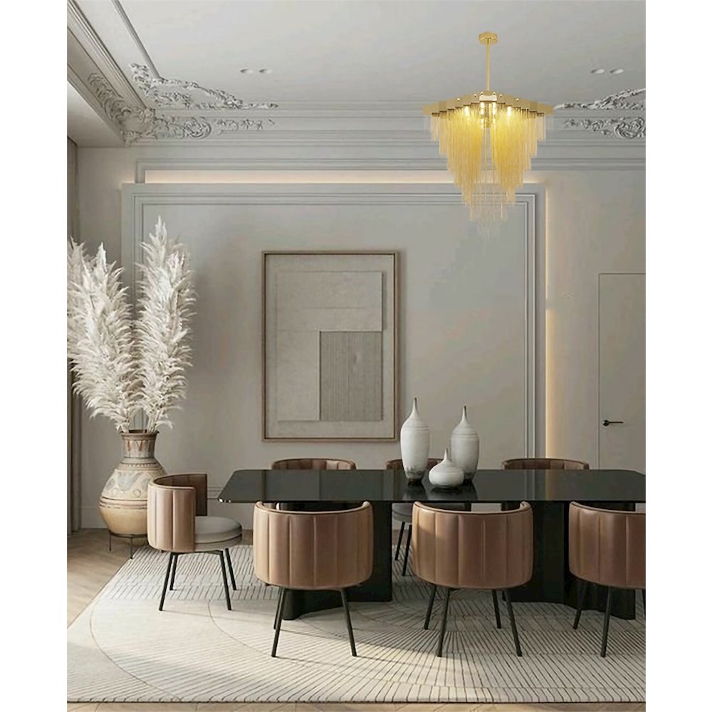 16-Light Gold Chandelier With Hanging Aluminum Chains