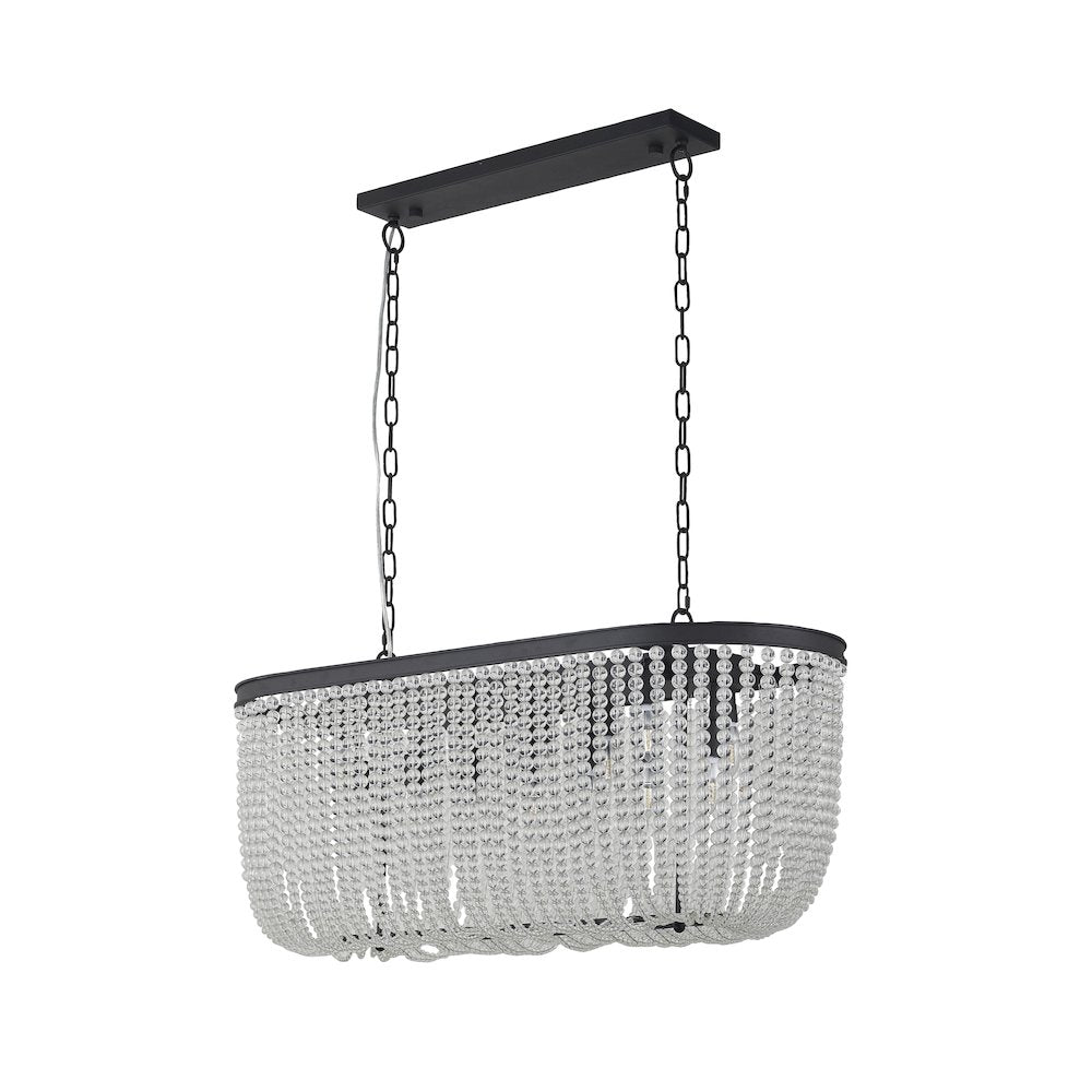 6-Light Satin Black Oval Chandelier With Clear Beaded hanging Crystals