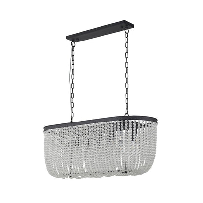 6-Light Satin Black Oval Chandelier With Clear Beaded hanging Crystals