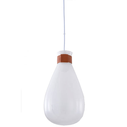 1-Light White Glass Jar Pendant With A Leather Band