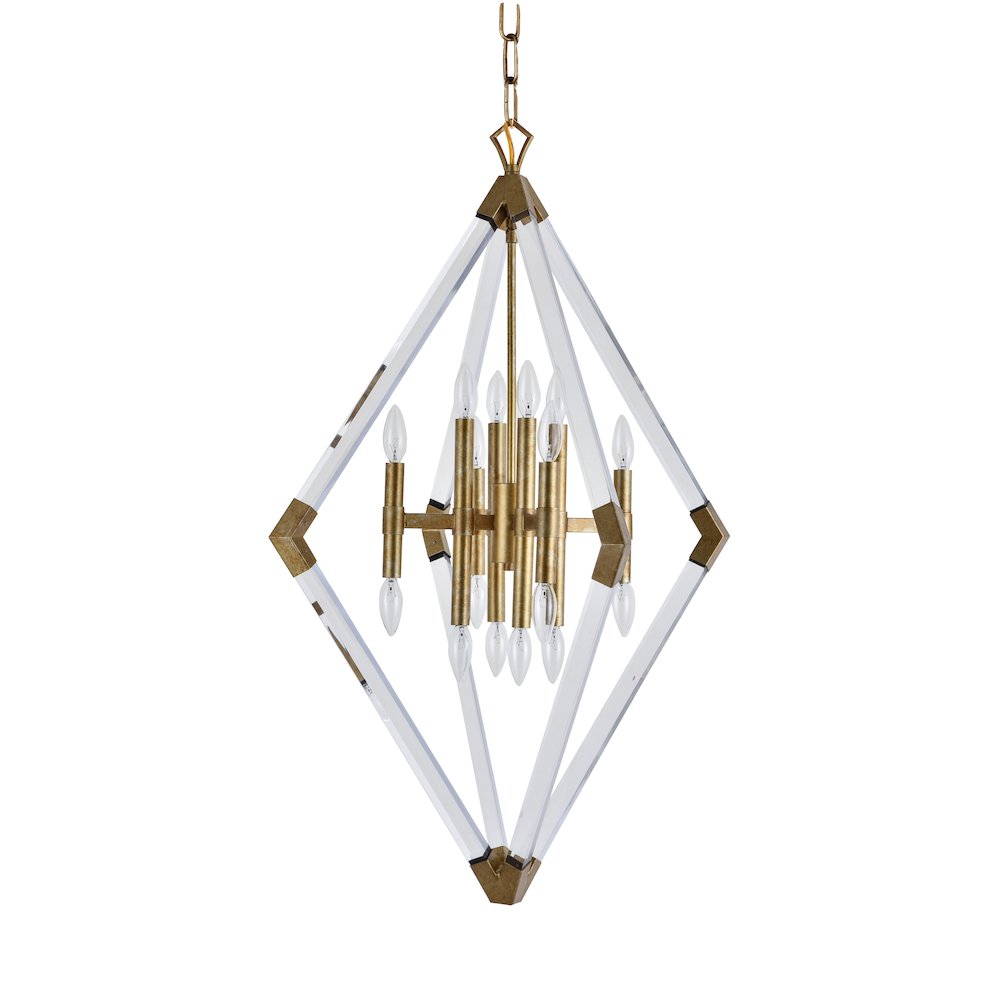 16-Light Antique Gold Chandelier With Clear Acrylic Arms