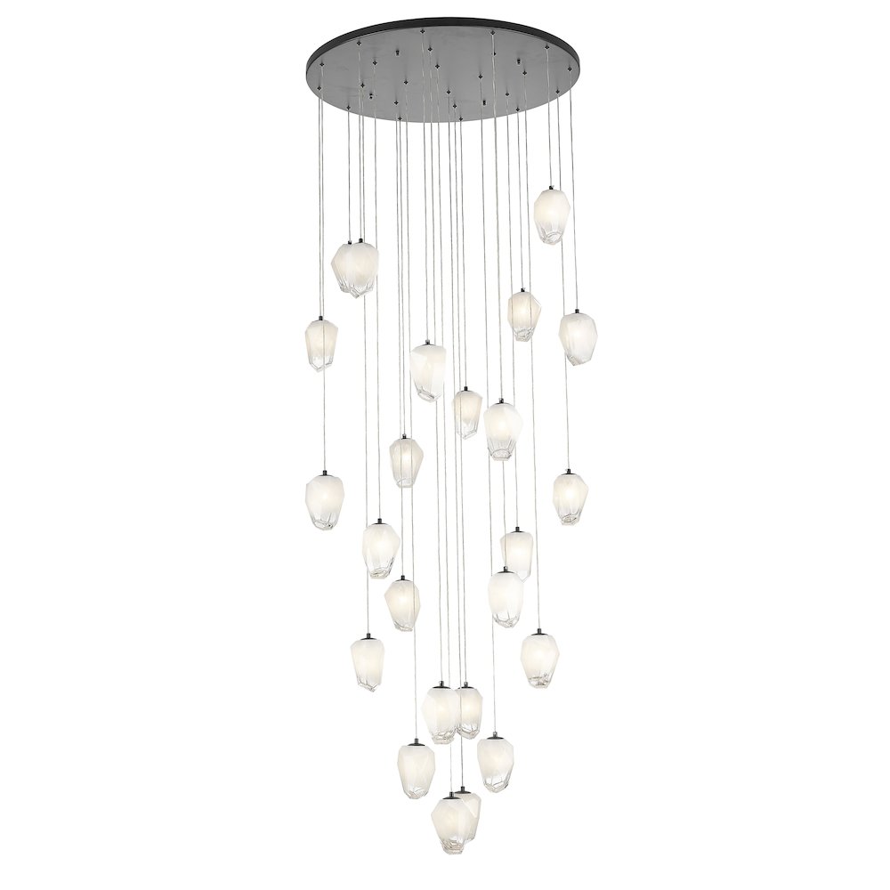 24-Light Black Chandelier With White Glass Pendants