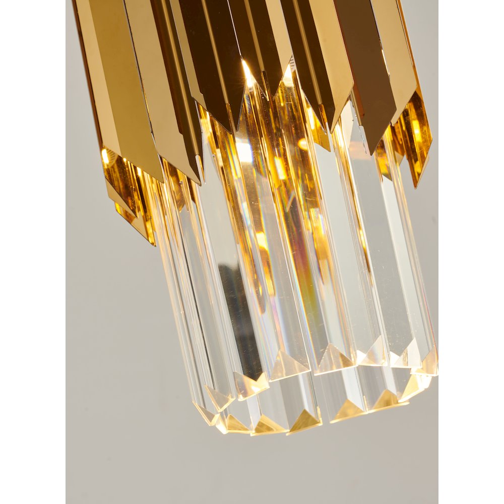 1-Light Gold Stainless Steel Pendant With Clear Crystals