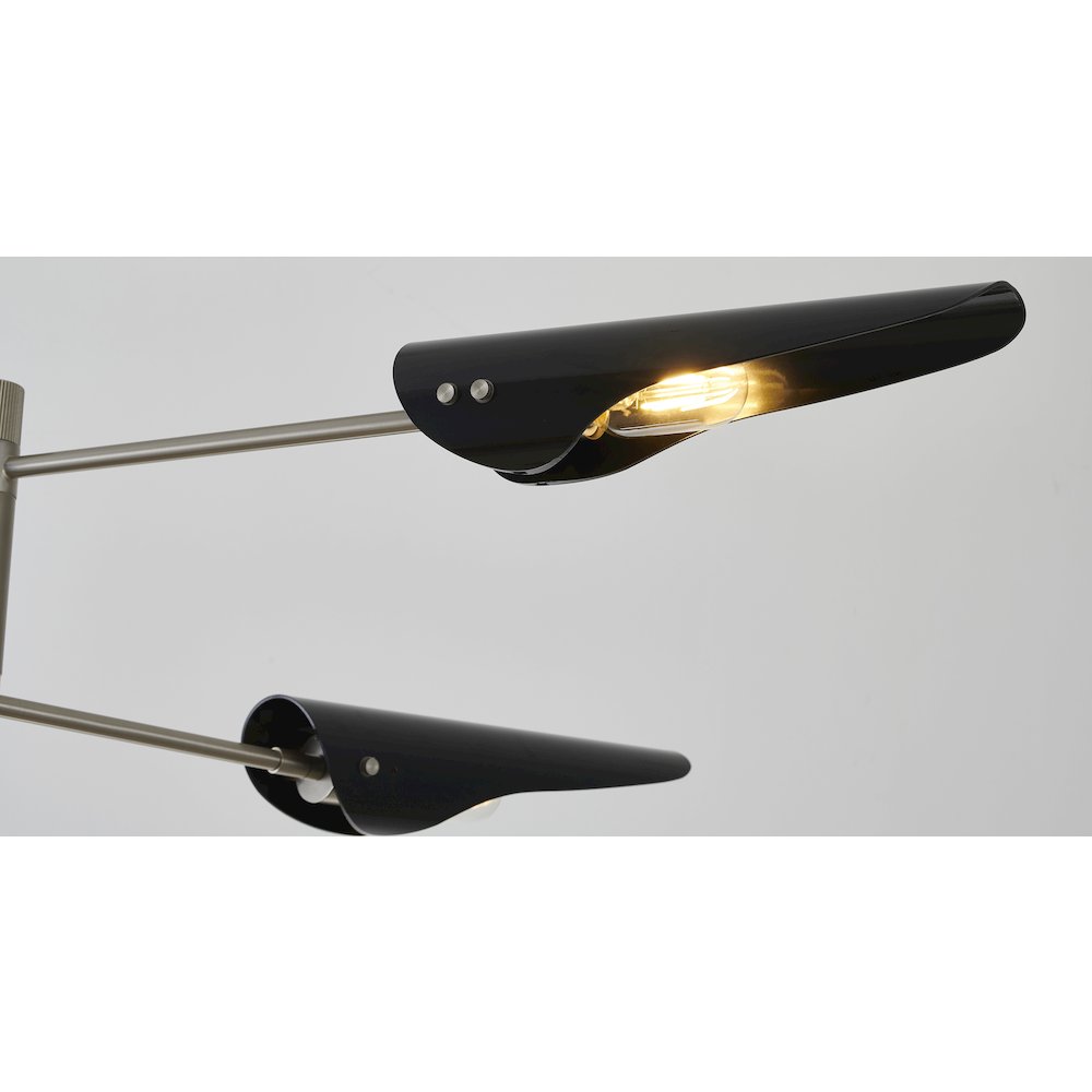 4-Light Shiny Nickel Chandelier With Black Shades