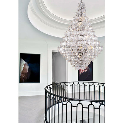 36-Light Chrome Chandelier With Clear Hanging Crystals