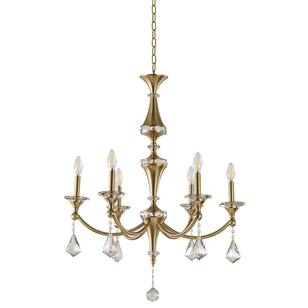 6-Light Satin Brass Chandelier With Clear And Champagne Crystals