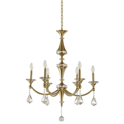 6-Light Satin Brass Chandelier With Clear And Champagne Crystals